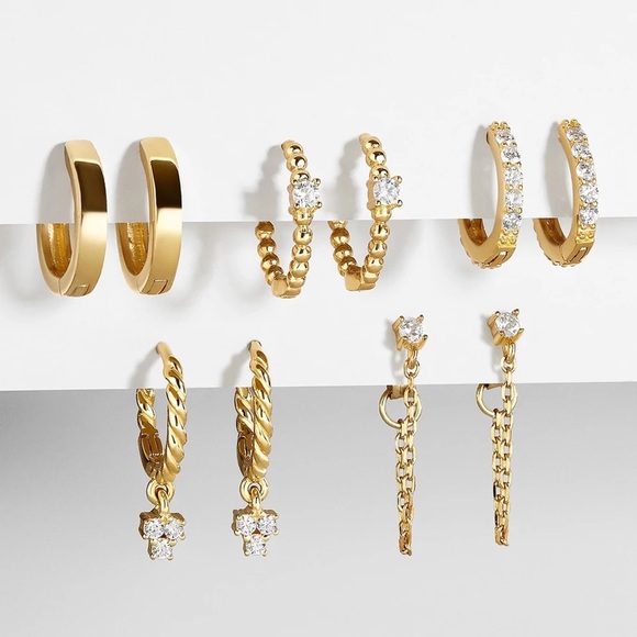 Stack Em' High Gold CZ Huggie Hoop Earrings Set - Picture 2 of 6